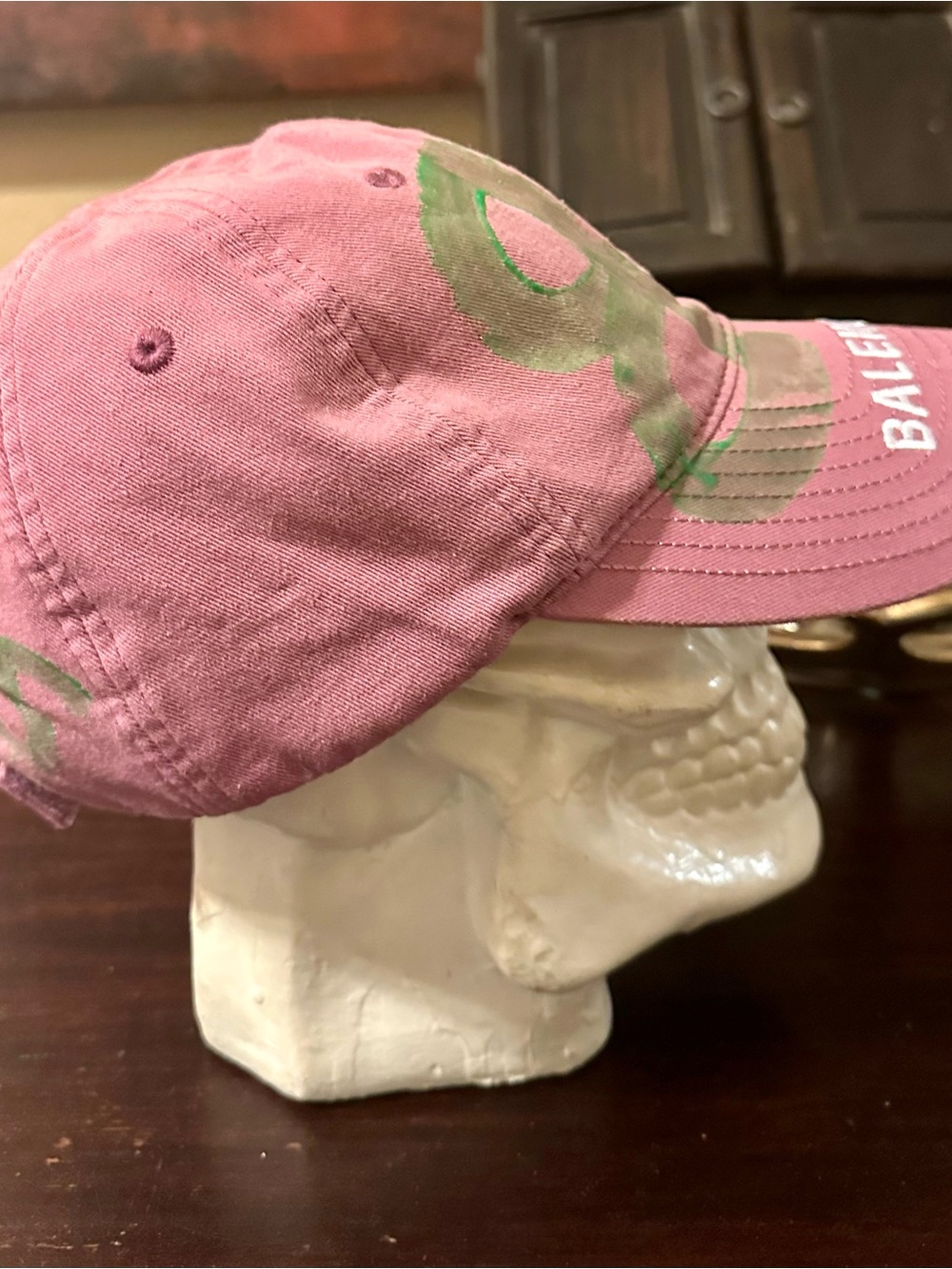 Balenciaga Pink Baseball Cap with Green Paint Detail - Picture 2 of 4